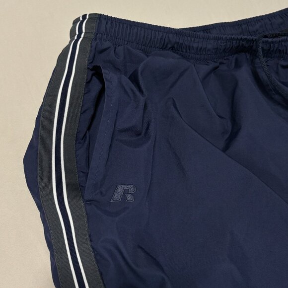 Russell Athletic Navy Track Pants L Zip Hem Mesh Lined Striped Sides Retro 2000s - Picture 3 of 10